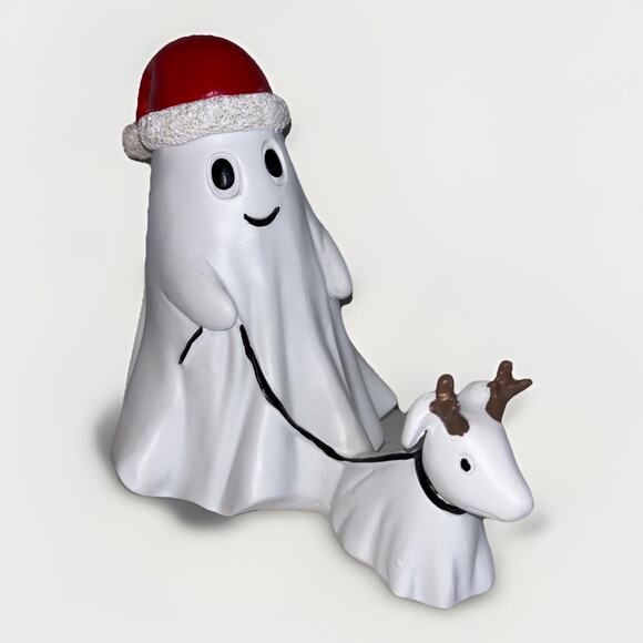 Ghost with Santa Hat Walking Dog Reindeer Halloween Christmas Viral TikTok NEW - Picture 1 of 5